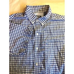 IZOD Mens Medium Blue White Gingham Check Short Sleeve Button Down Shirt